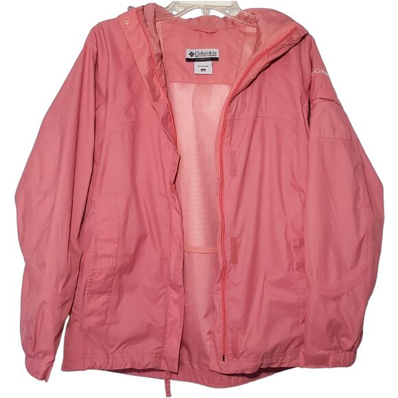 Columbia Windbreaker Jacket Womens Small Hooded Drawstring Pink Nylon Polyester - Picture 2 of 7